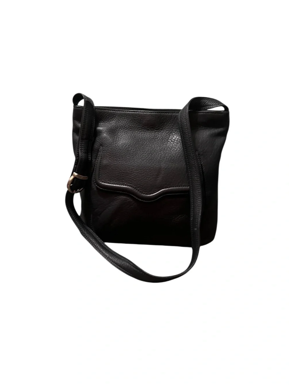Stone Mountain women's black pebbled leather crossbody bag W/ front flap pocket